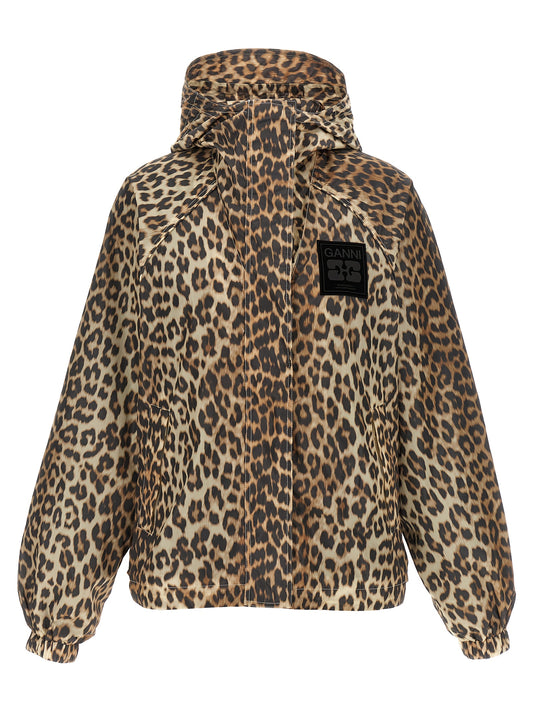 Ganni Leopard Print Nylon Windbreaker