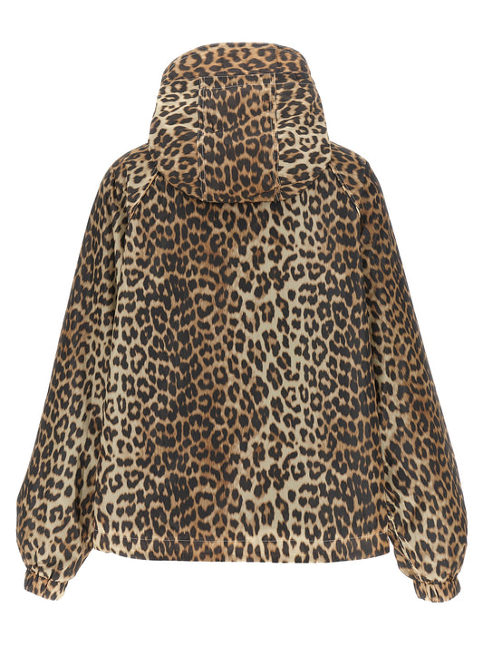 Ganni Leopard Print Nylon Windbreaker