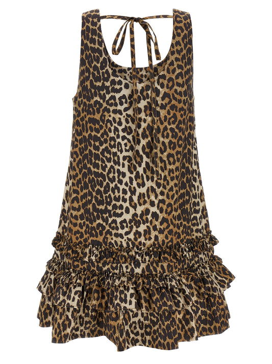 Ganni Leopard Cotton Poplin Mini Dress