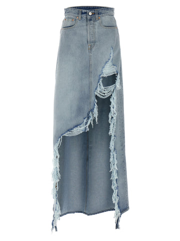 Vetements Destroyed Denim Maxi Skirt Skirt
