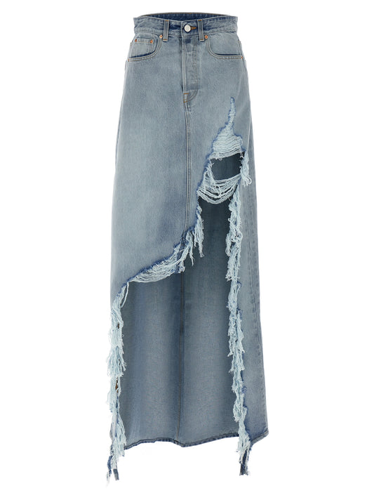 Vetements Destroyed Denim Maxi Skirt Skirt