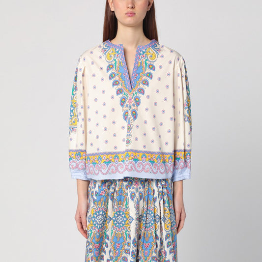 ETRO Printed cotton blouse with balloon sleeves