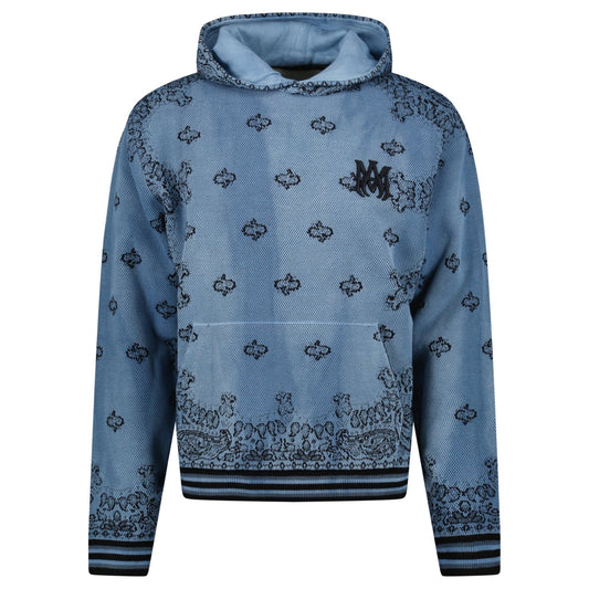 Amiri Bandana Knitted Basketball Hoodie in Blue