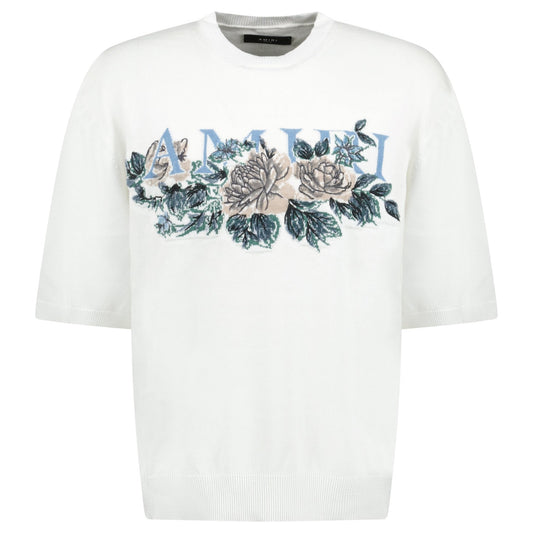 Amiri Knit Cotton White Floral T-Shirt