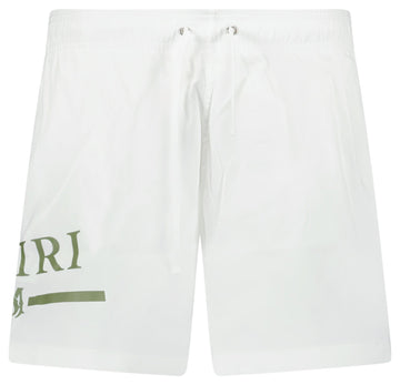 Amiri Ma Bar Green Logo Drawstring Swim Shorts White