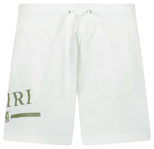 Amiri Ma Bar Green Logo Drawstring Swim Shorts White