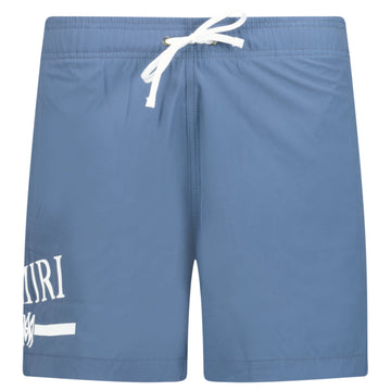 Amiri Ma Bar White Logo Drawstring Swim Shorts Blue