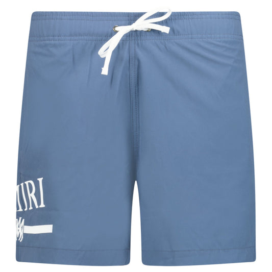 Amiri Ma Bar White Logo Drawstring Swim Shorts Blue