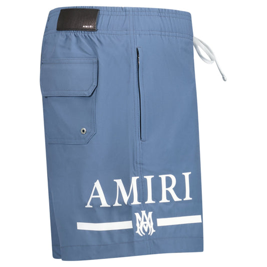Amiri Ma Bar White Logo Drawstring Swim Shorts Blue