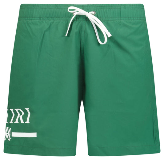 Amiri Ma Bar White Logo Drawstring Swim Shorts Military Green