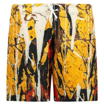 Amiri Paint Drip Drawstring Swim Shorts Yellow