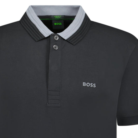 Hugo Boss Stretch-Cotton Polo Shirt With 3D-Stripe Collar Black