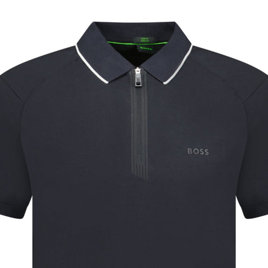 Hugo Boss Stretch Slim-Fit Polo Shirt Zip Placket Black