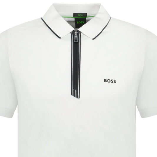 Hugo Boss Stretch Slim-Fit Polo Shirt Zip Placket White