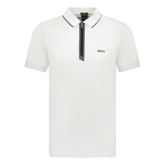 Hugo Boss Stretch Slim-Fit Polo Shirt Zip Placket White