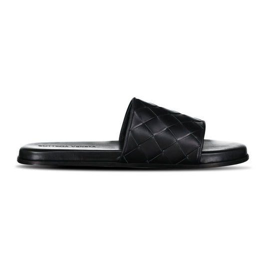 Bottega Veneta Leather Slides in Black