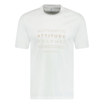 Brunello Cucinelli Crew Neck 'Attitude' T-Shirt White & Beige