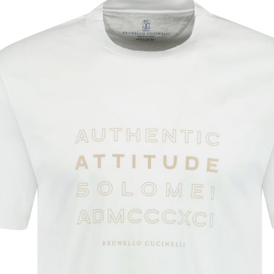 Brunello Cucinelli Crew Neck 'Attitude' T-Shirt White & Beige
