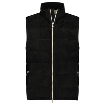 Brunello Cucinelli Quilted Zip-Up Suede & Down Gilet Black
