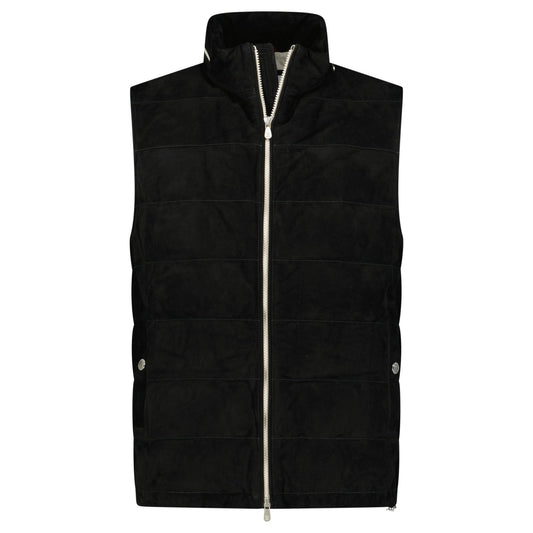 Brunello Cucinelli Quilted Zip-Up Suede & Down Gilet Black