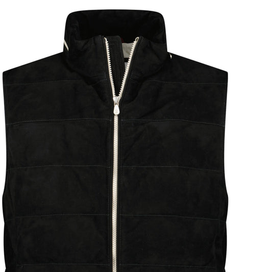 Brunello Cucinelli Quilted Zip-Up Suede & Down Gilet Black