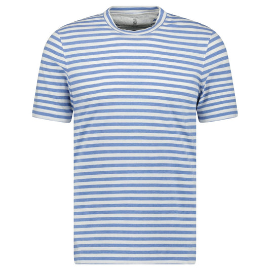 Brunello Cucinelli Stripe Crew Neck Slim Fit T-Shirt White & Blue