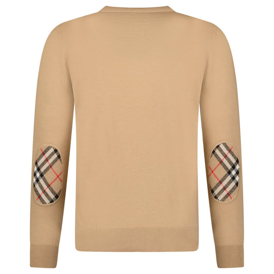Burberry 'Bempton' Embroidery Check Elbow Wool Jumper Camel