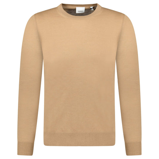 Burberry 'Bempton' Embroidery Check Elbow Wool Jumper Camel