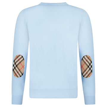 Burberry 'Bempton' Embroidery Check Elbow Wool Jumper Pale Blue