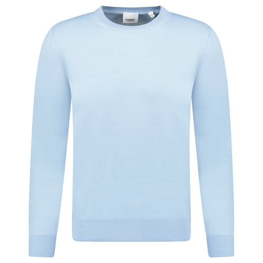 Burberry 'Bempton' Embroidery Check Elbow Wool Jumper Pale Blue