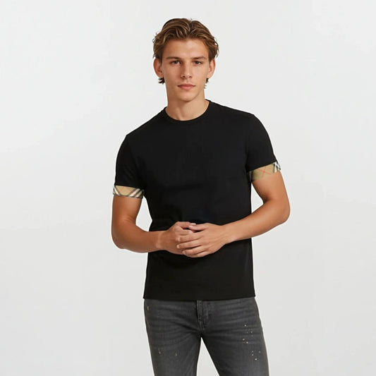 Burberry 'Ellison' Organic Cotton Check Sleeve Black