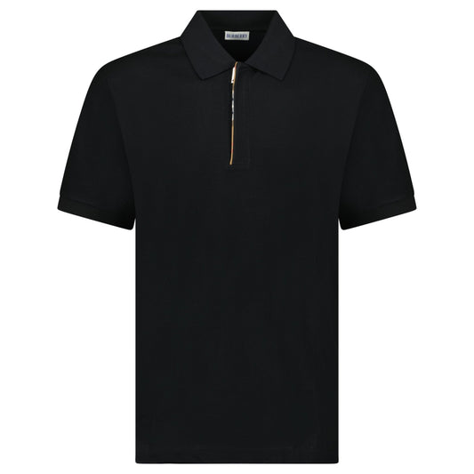 Burberry 'Hartford' Check Placket Zip Polo Black