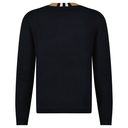 Burberry 'Noland' Knitted Wool/ Cashmere Jumper Check Neck Black