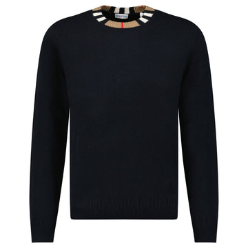 Burberry 'Noland' Knitted Wool/ Cashmere Jumper Check Neck Black