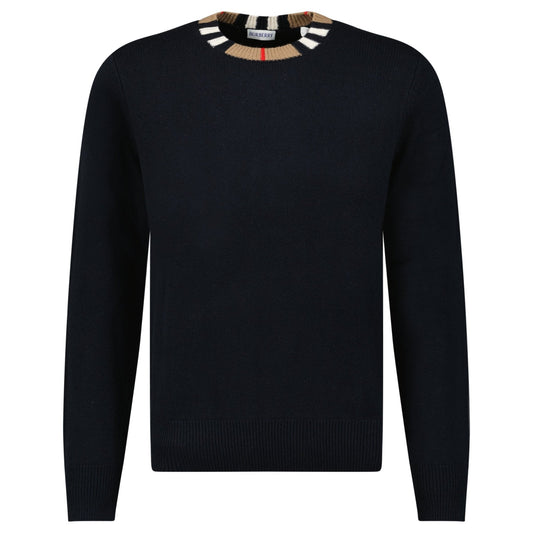 Burberry 'Noland' Knitted Wool/ Cashmere Jumper Check Neck Black