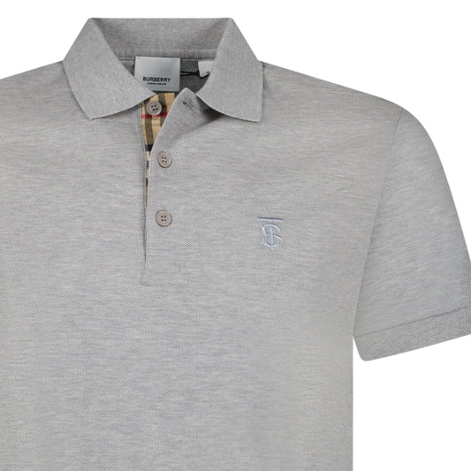 Burberry 'Eddie' TB Check Placket Polo-Shirt Grey