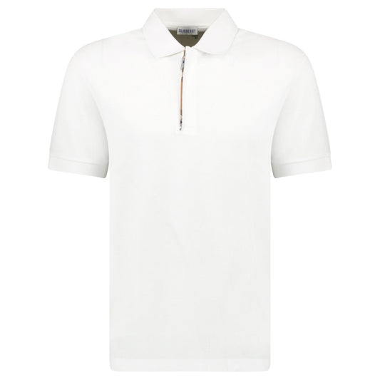 Burberry 'Hartford' Check Placket Zip Polo White