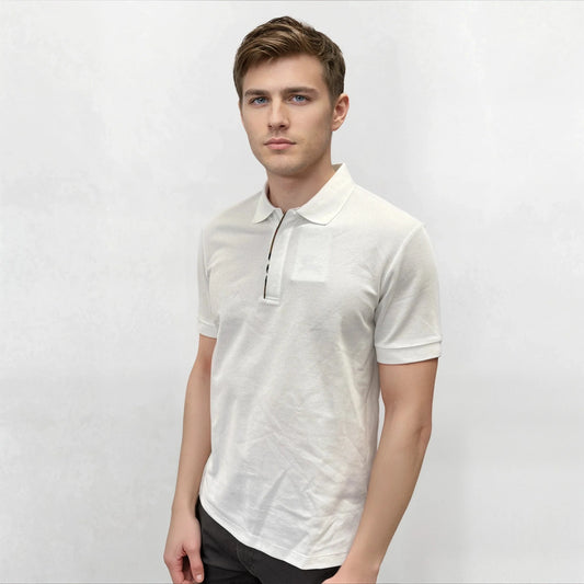 Burberry 'Hartford' Check Placket Zip Polo White