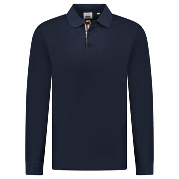 Burberry 'Hartford' Long Sleeved Check Placket Polo-Shirt Navy