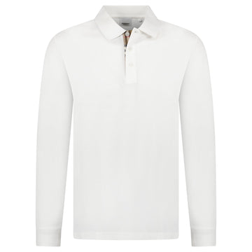 Burberry 'Hartford' Long Sleeved Check Placket Polo-Shirt White
