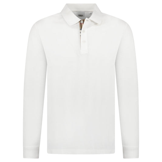 Burberry 'Hartford' Long Sleeved Check Placket Polo-Shirt White