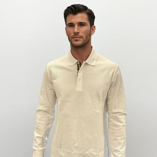 Burberry 'Hartford' Long Sleeved Check Placket Polo-Shirt White