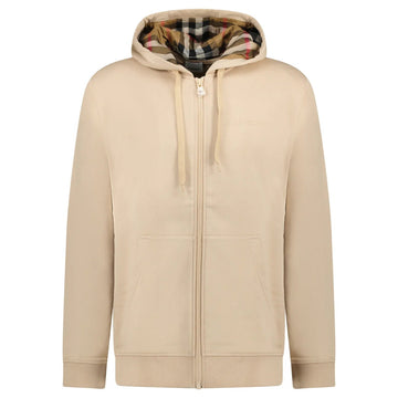 Burberry 'Hove' check Hood Embroidery Logo Hoodie Zip Sweatshirt Beige