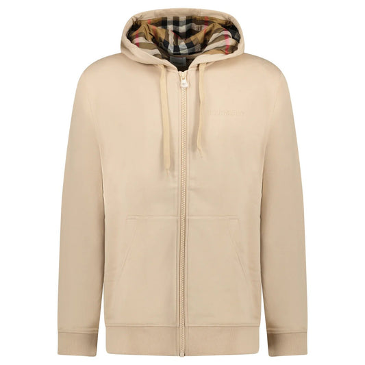 Burberry 'Hove' check Hood Embroidery Logo Hoodie Zip Sweatshirt Beige