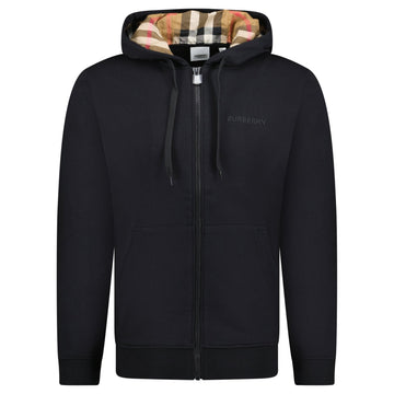 Burberry 'Hove' check Hood Embroidery Logo Hoodie Zip Sweatshirt Black