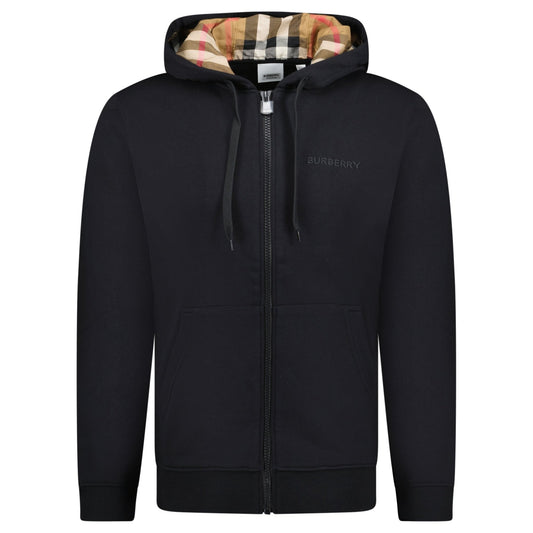 Burberry 'Hove' check Hood Embroidery Logo Hoodie Zip Sweatshirt Black