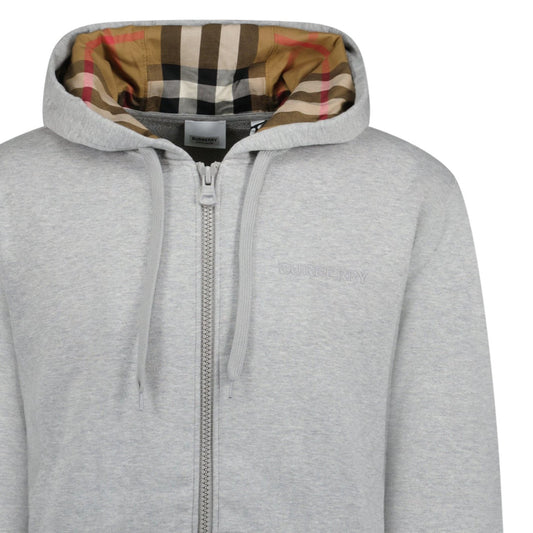 Burberry 'Hove' check Hood Embroidery Logo Hoodie Zip Sweatshirt Grey