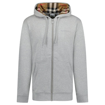 Burberry 'Hove' check Hood Embroidery Logo Hoodie Zip Sweatshirt Grey