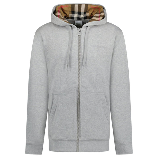 Burberry 'Hove' check Hood Embroidery Logo Hoodie Zip Sweatshirt Grey