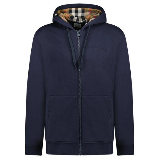 Burberry 'Hove' check Hood Embroidery Logo Hoodie Zip Sweatshirt Navy